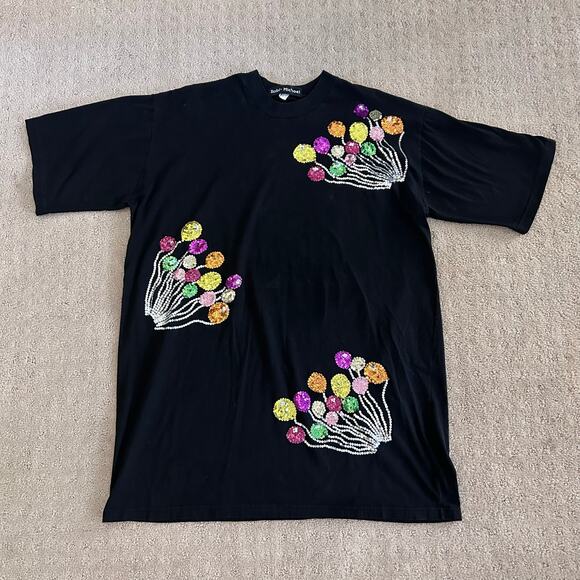 Vintage Sequin Graphic Tee 80s Party Balloon Theme One Size - Picture 1 of 6